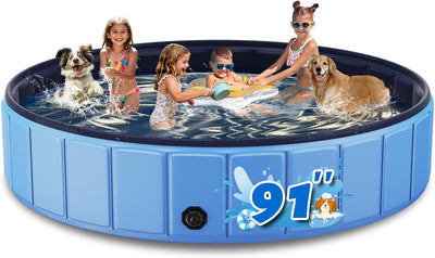Piscina plegable para perros grandes 91pulg PVC antifugas azul