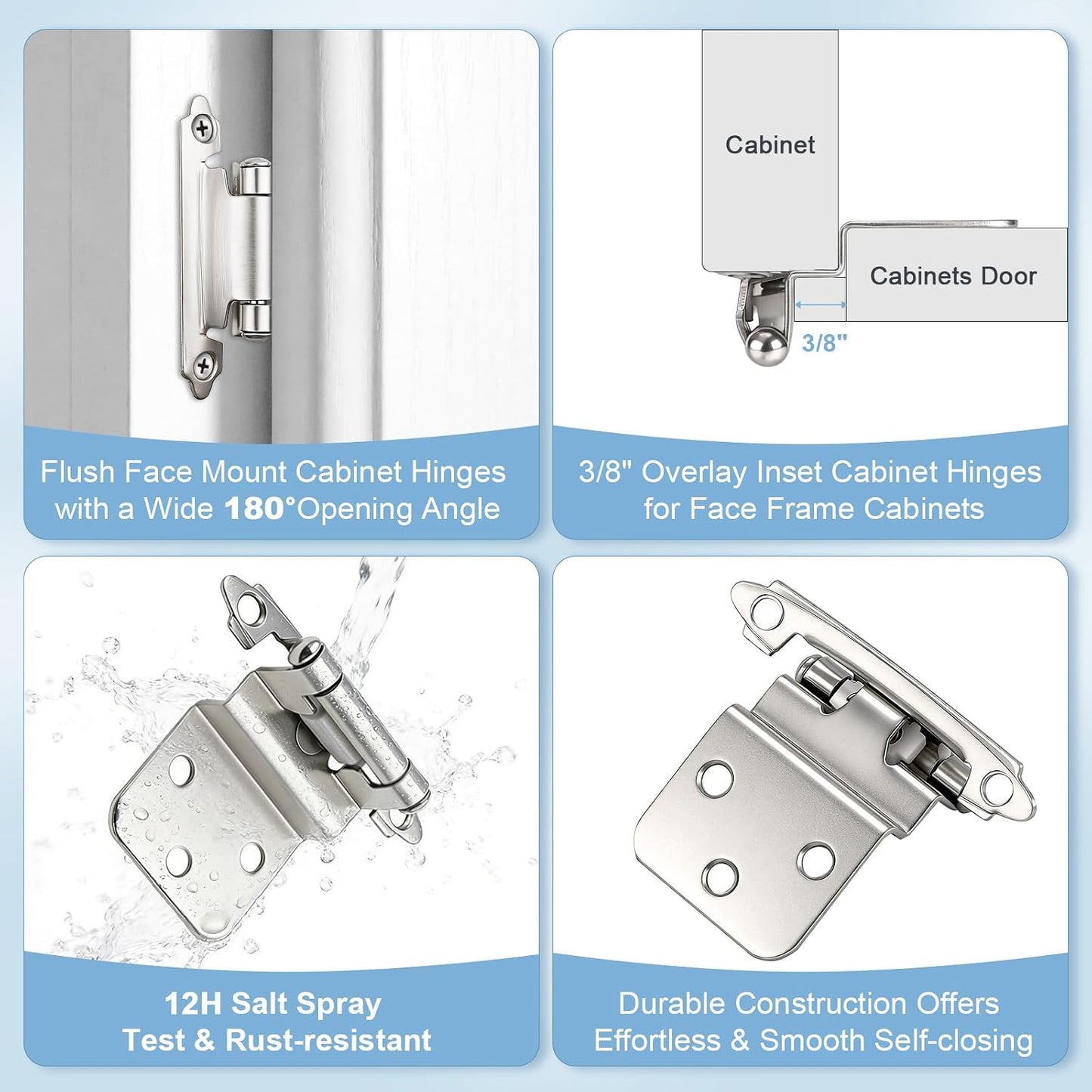 50 Pzas Bisagras Puerta Gabinete 3/8pulg 180 Grados