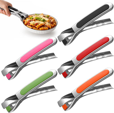 Pinzas de acero inoxidable con almohadillas antideslizantes y agarrador para microondas y horno