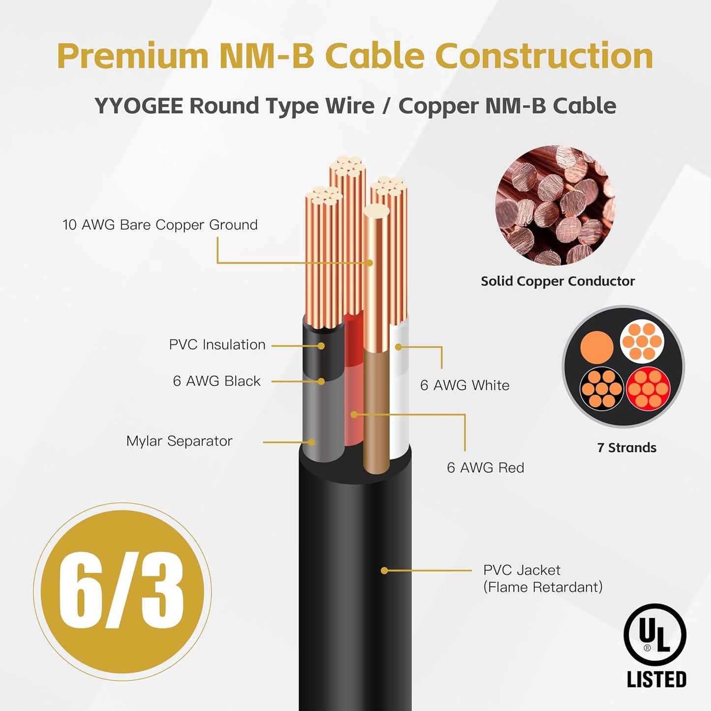 Cable eléctrico 6 AWG 3 conductores 100pies