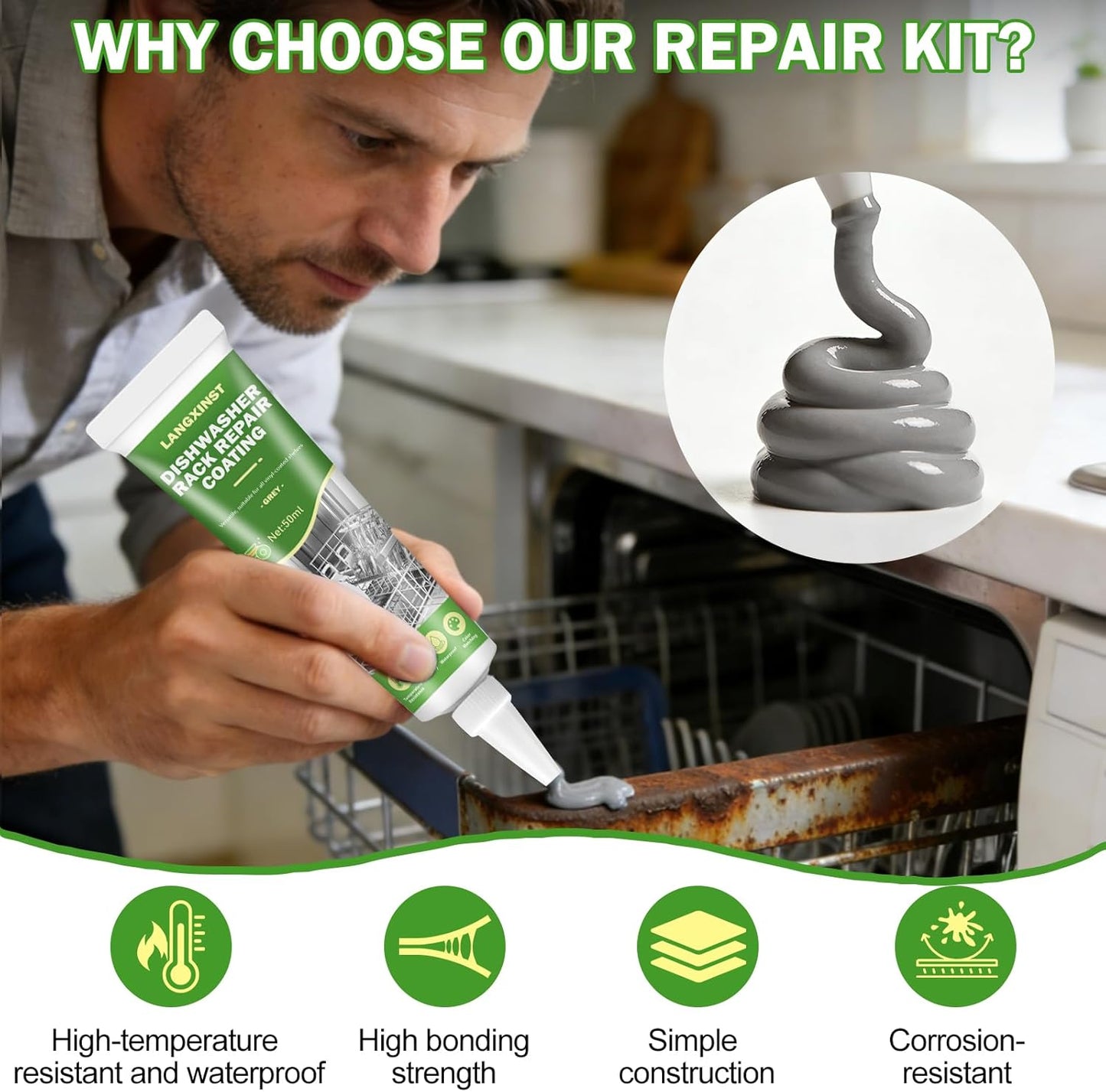 Kit reparación estante lavavajillas gris impermeable resistente