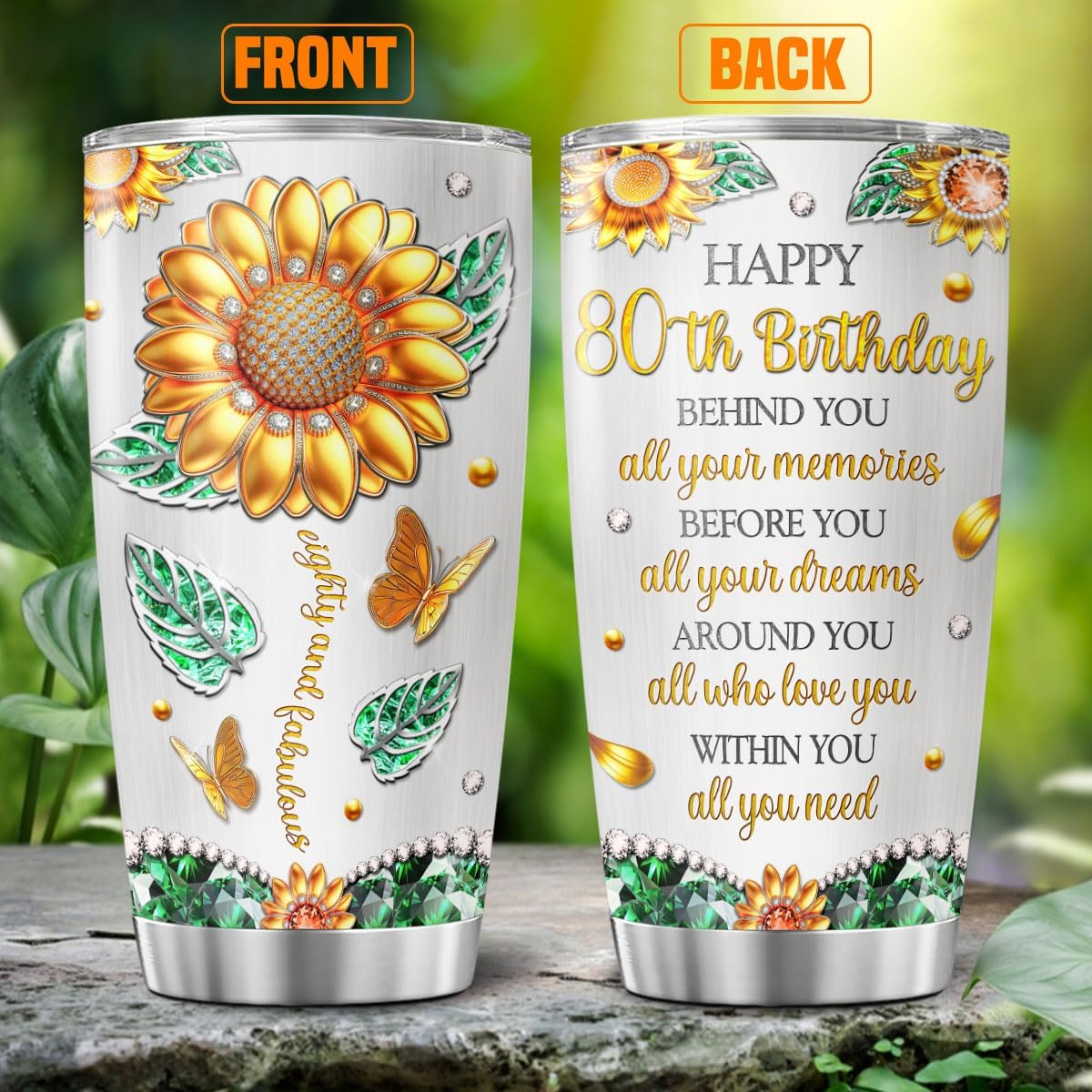Vaso acero inox 20oz diseño mariposa regalo mujer mamá 80 años
