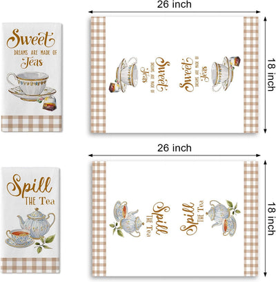 Juego de 2 paños de cocina Spill The Tea diseño dulces sueños retro a cuadros