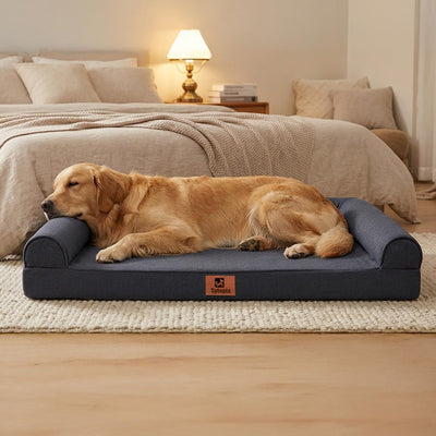 Sofá cama perros grandes espuma impermeable 42x30pulg gris oscuro