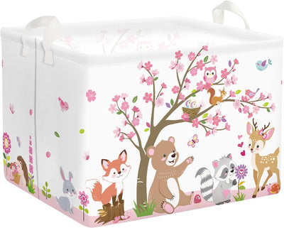 Cesta almacenamiento grande animales bosque rosa 36L