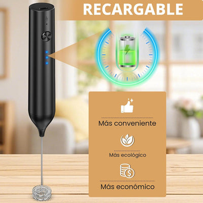 Espumador leche recargable 3 velocidades 2 cabezales café lattes