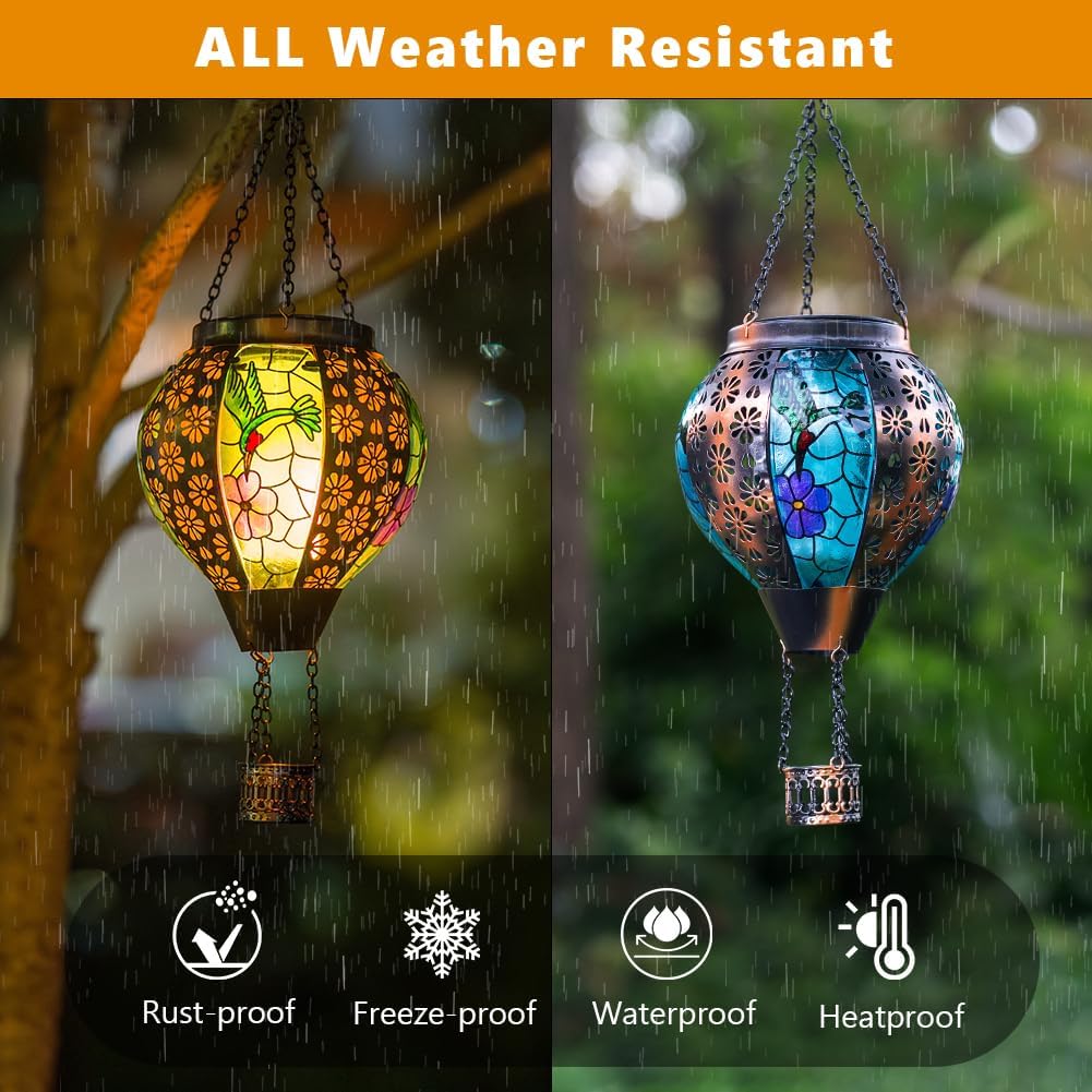 Farol solar globos de aire caliente para jardín y colibrí