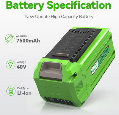 2 Baterías Repuesto 7500mAh para GreenWorks 40V G-MAX 20642