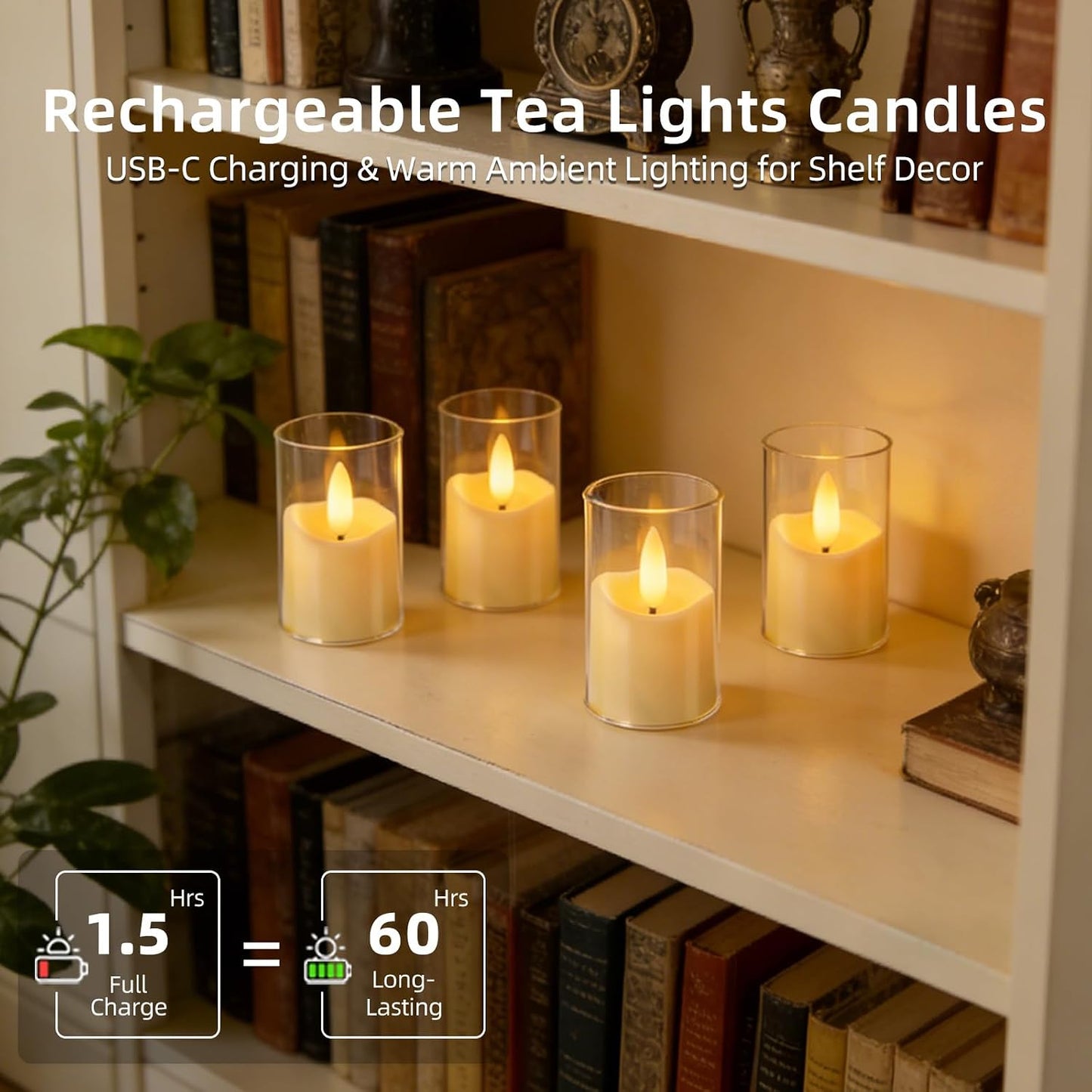 Velas té recargables acrílicas 1.7x2.5pulg LED set 6