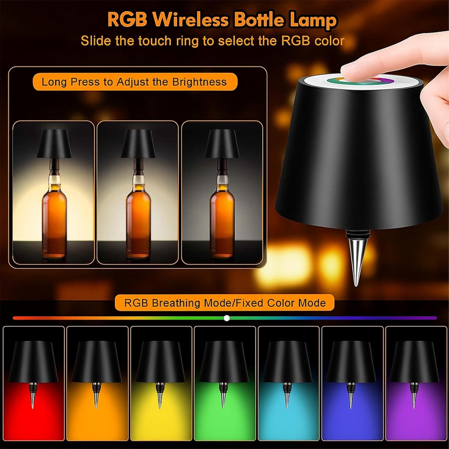 Pantalla inalámbrica RGB para botella vino control táctil negro