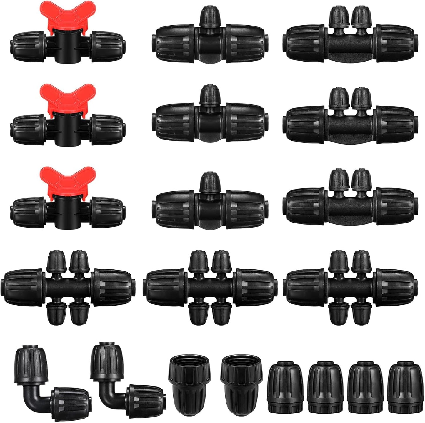 Kit accesorios riego goteo 1/2pulg válvulas codos tapas