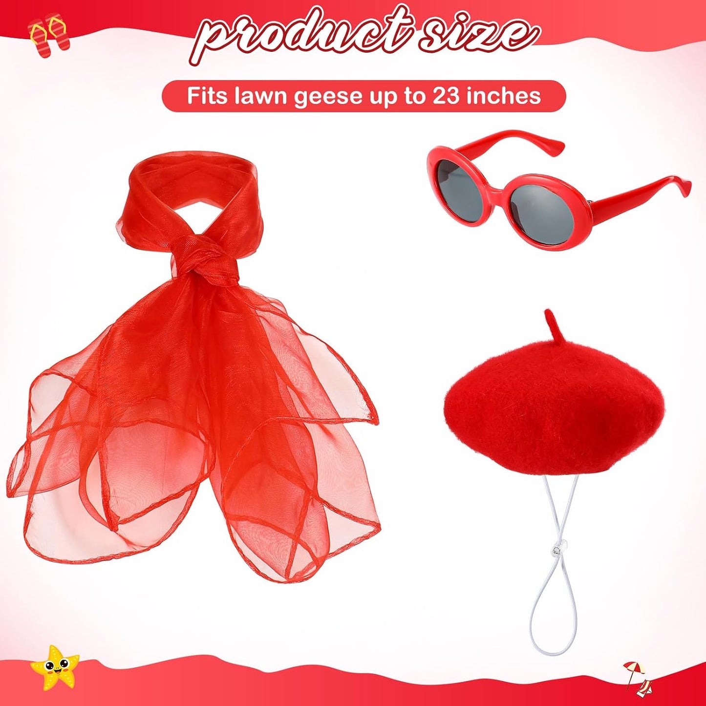 Juego 3 Pzas Disfraz Ganso Francés 50s 23x17pulg Cemento Rojo