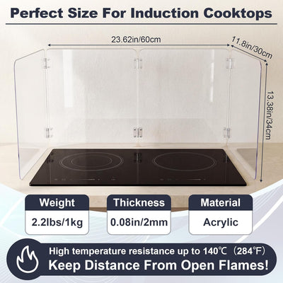 Protector de salpicaduras transparente 4 caras para estufa de induccion resistente al calor