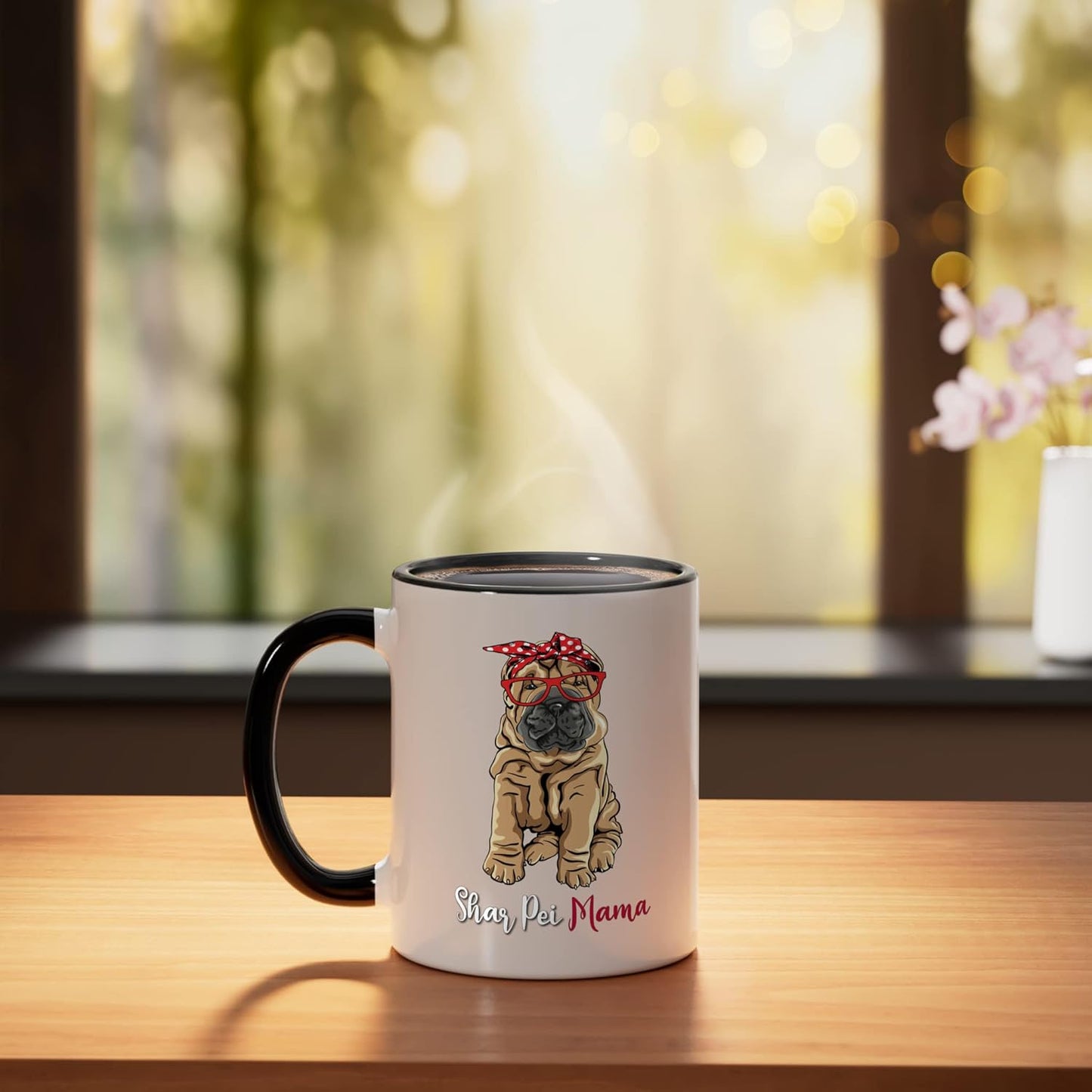 Taza Cerámica para Dueña de Perro Roja con Estilo Shar Pei