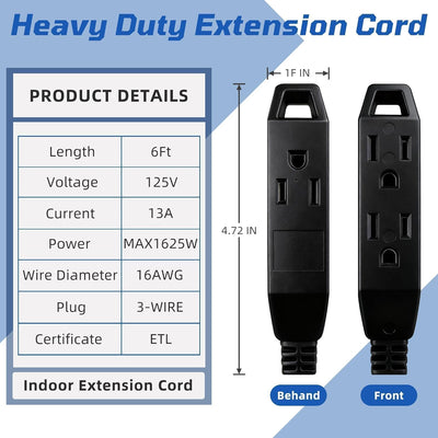 Cable extensión 3 salidas 6 pies ETL 16/3 SPT-3 125V negro