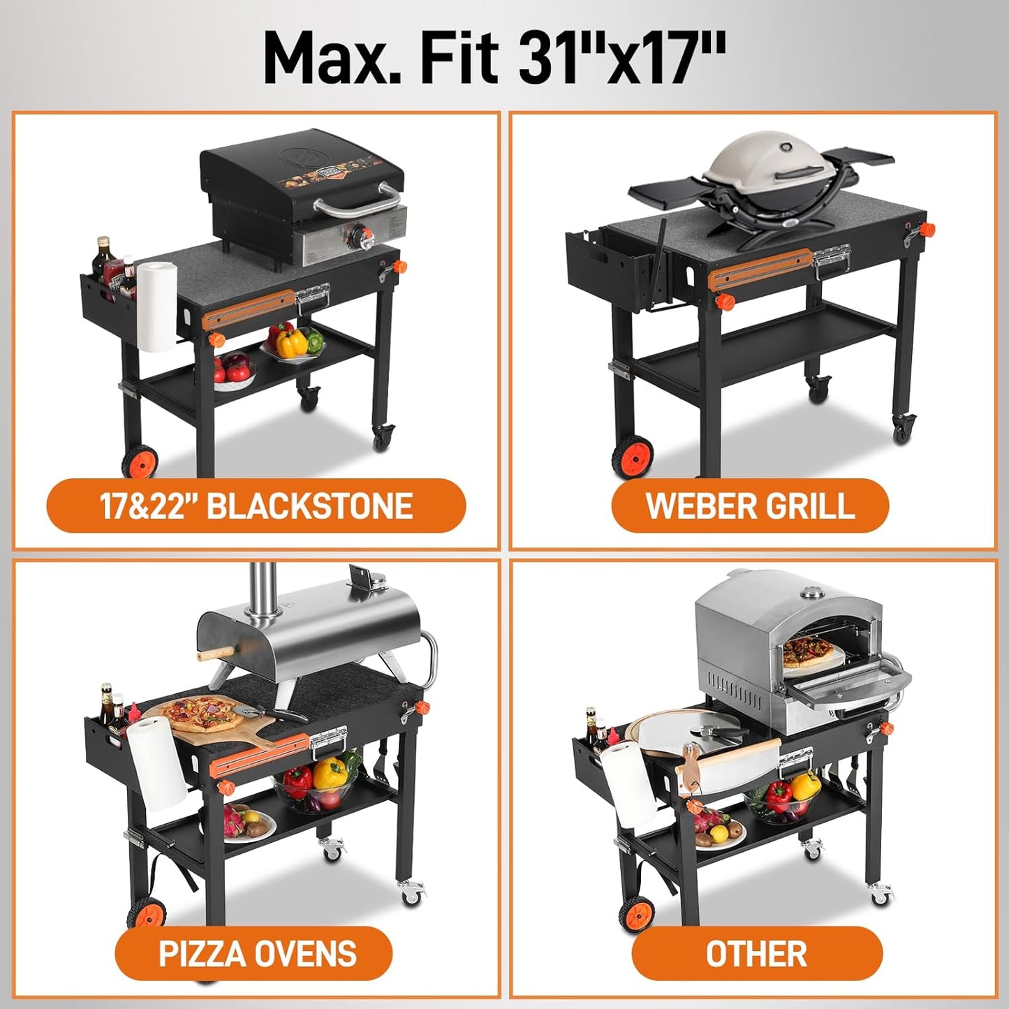 Carrito parrilla Blackstone 22pulg con cajuela y ruedas