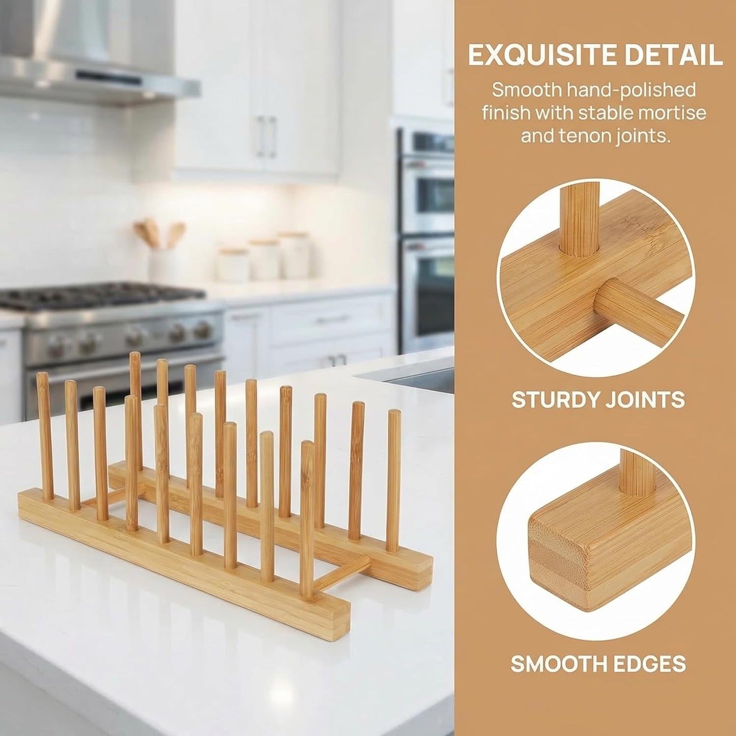 Estante de platos de madera de bambú para cocina y armario