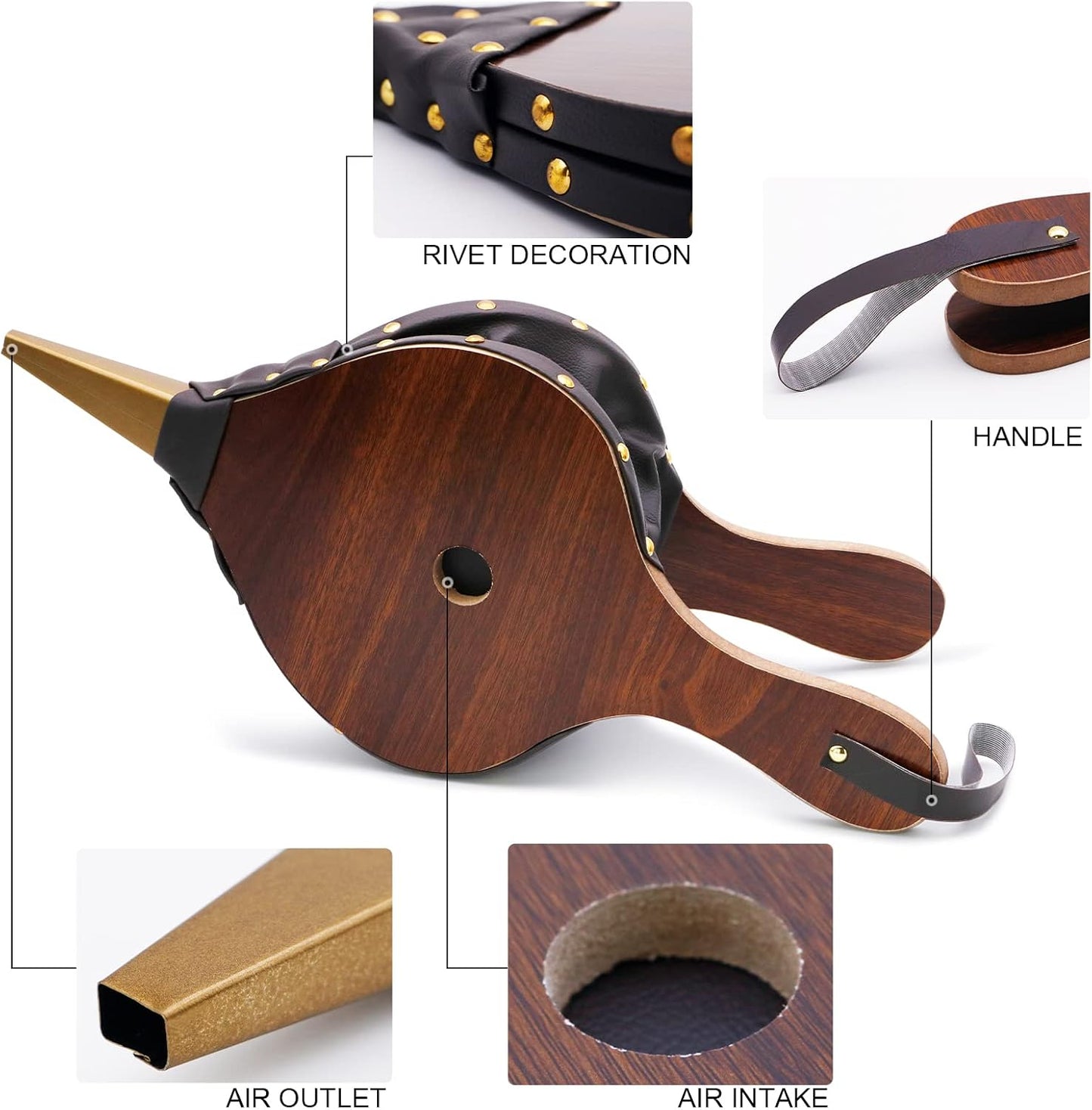 Fuelle chimenea madera 17x7.5pulg correa cuero marrón barbacoa