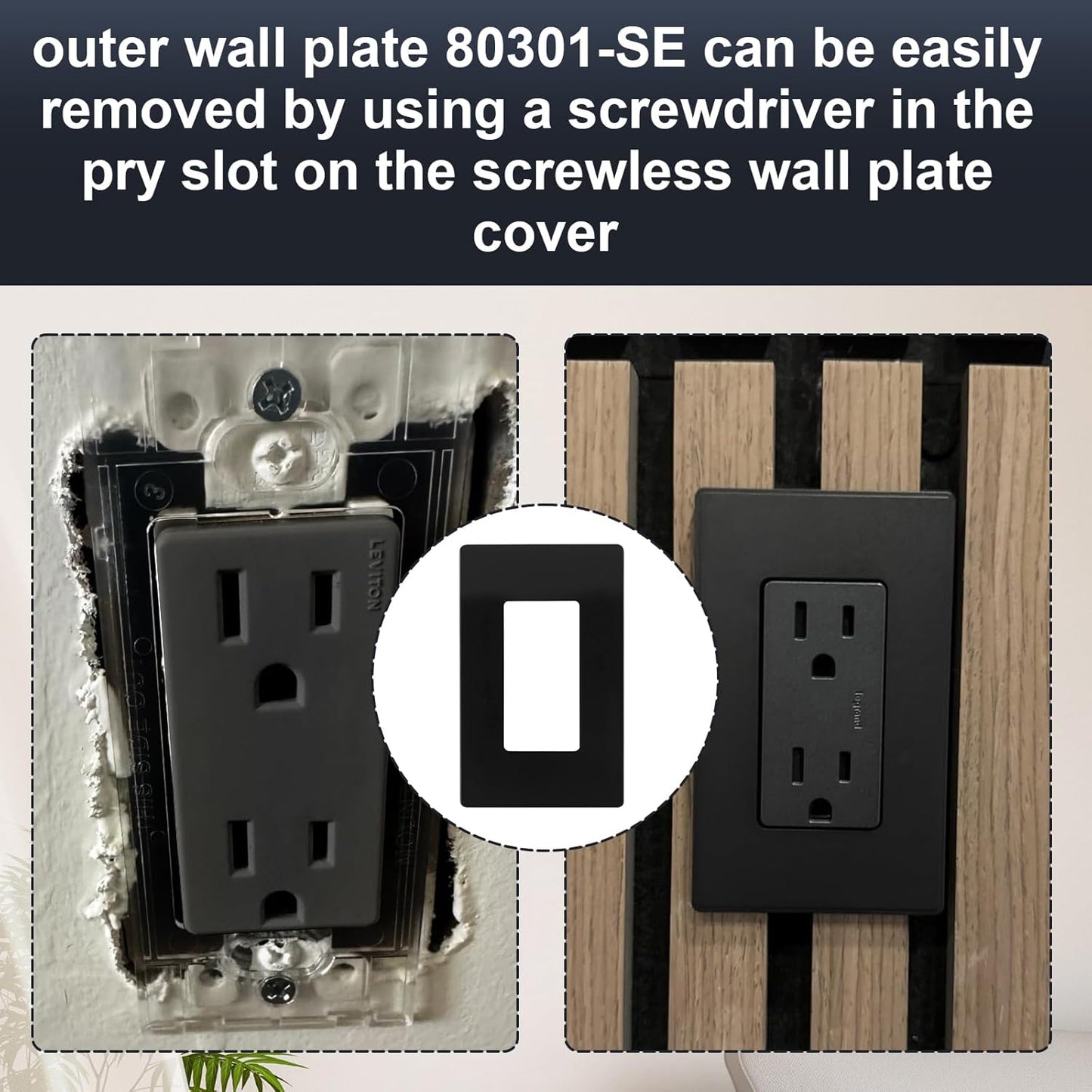 Placa pared sin S 1 banda negra para interruptor Leviton
