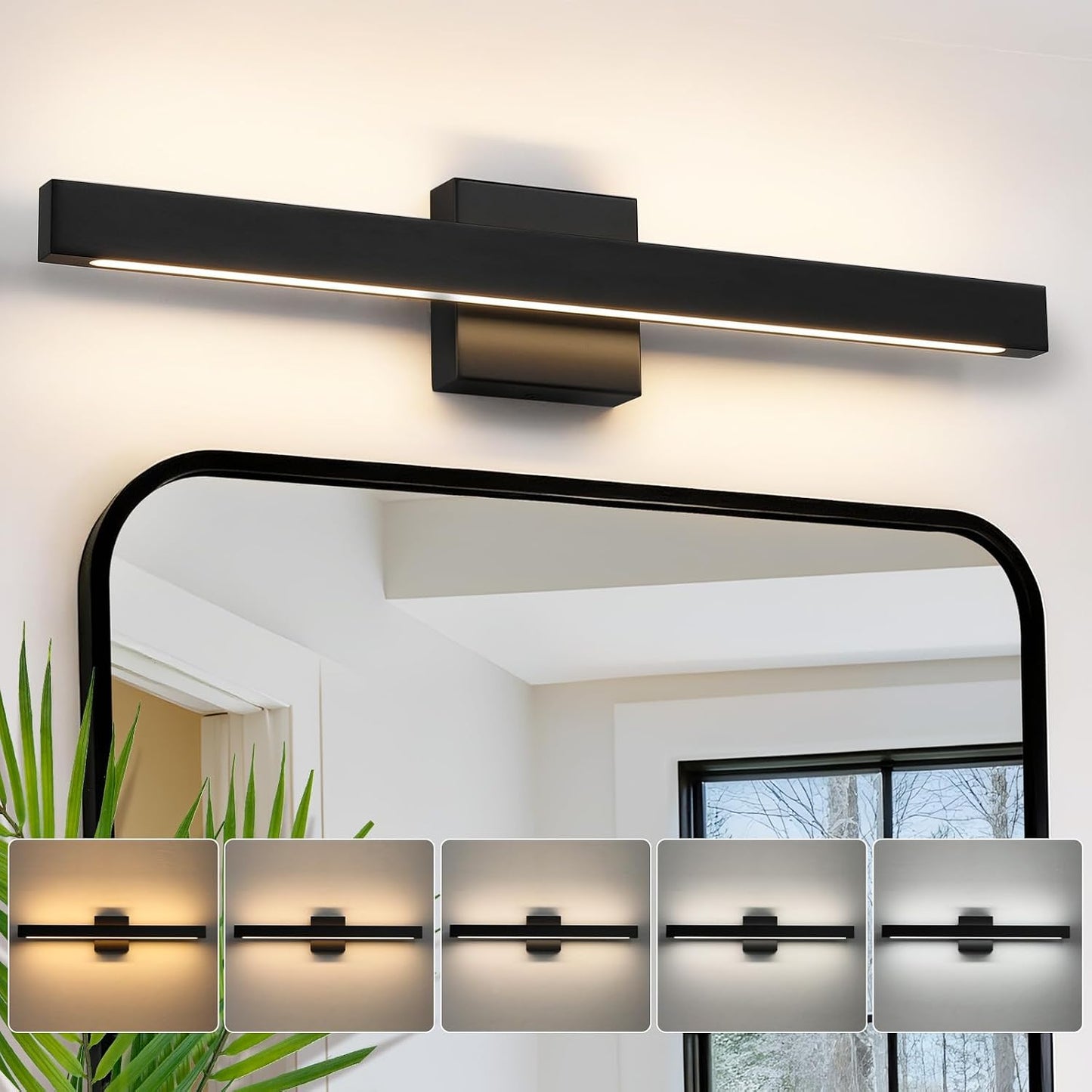 Lámpara tocador baño 24pulg LED negra 20W 5CCT regulable