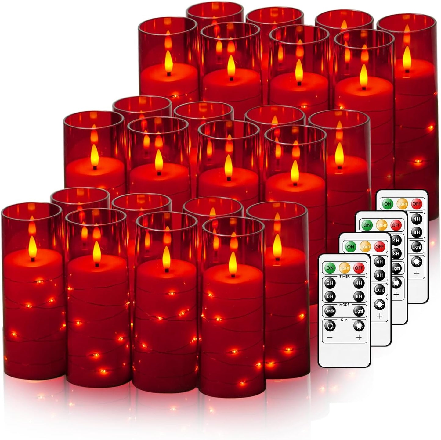 Velas LED parpadeantes con control remoto 24 pzas rojo