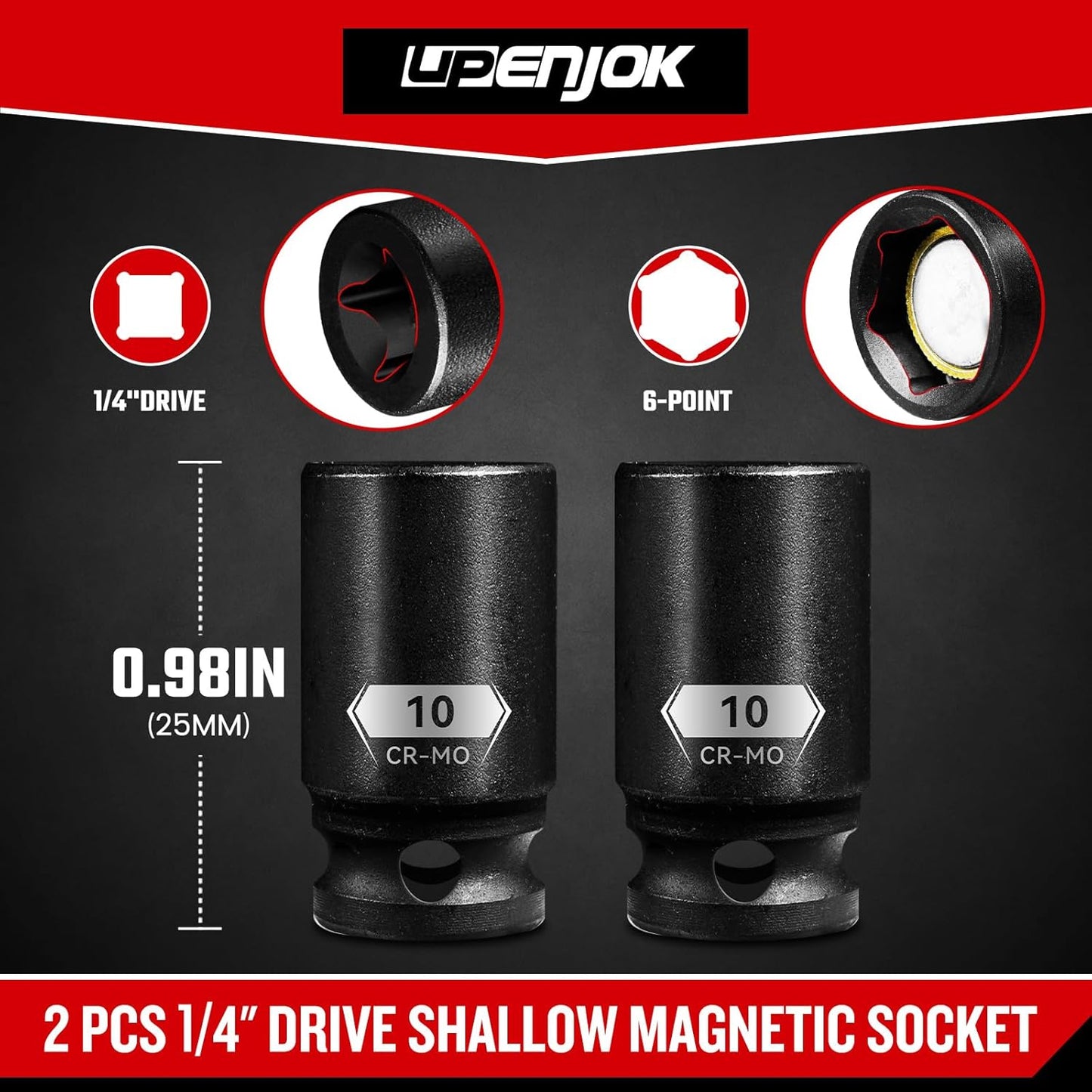 Set 2 Llaves Impacto Magnéticas 0.394pulg 1/4 Acero Cr-Mo