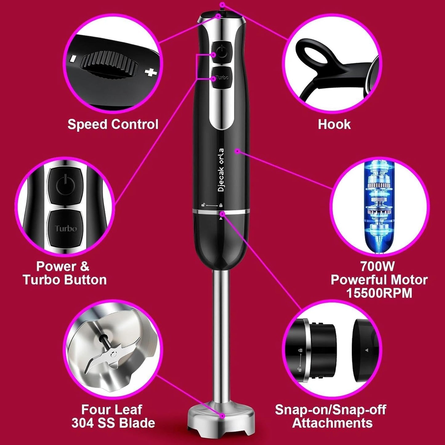 Batidora de mano inmersión 700 W 20 velocidades color negro