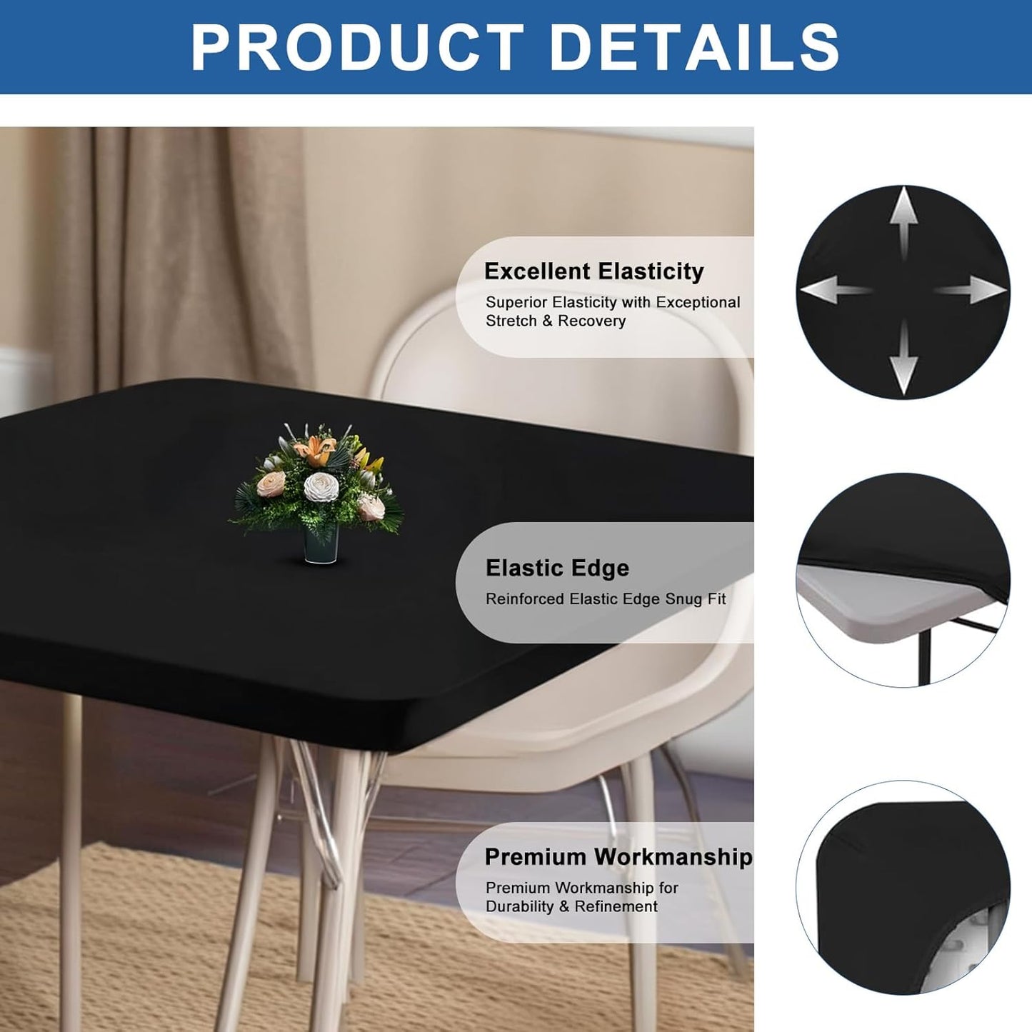 Mantel ajustable de elastano negro elástico plegable para cocina comedor picnic