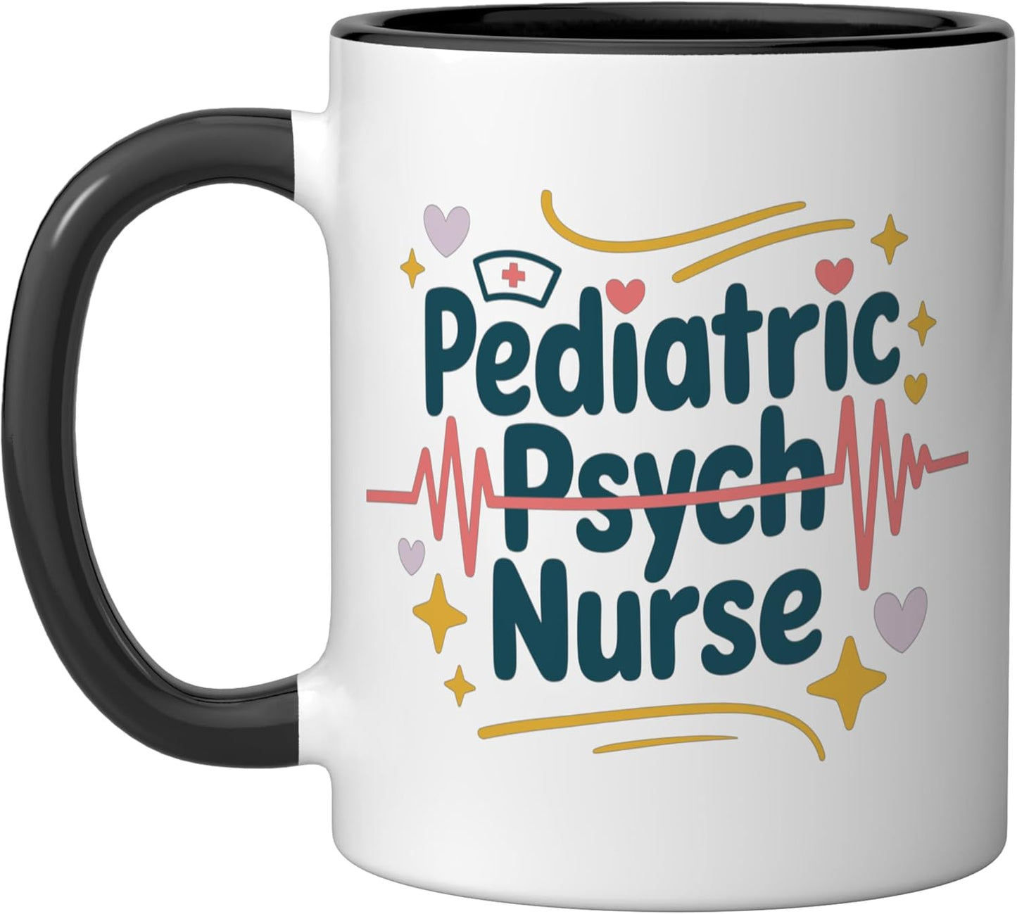 Taza cerámica para enfermero pediatra psiquiátrico negro/blanco