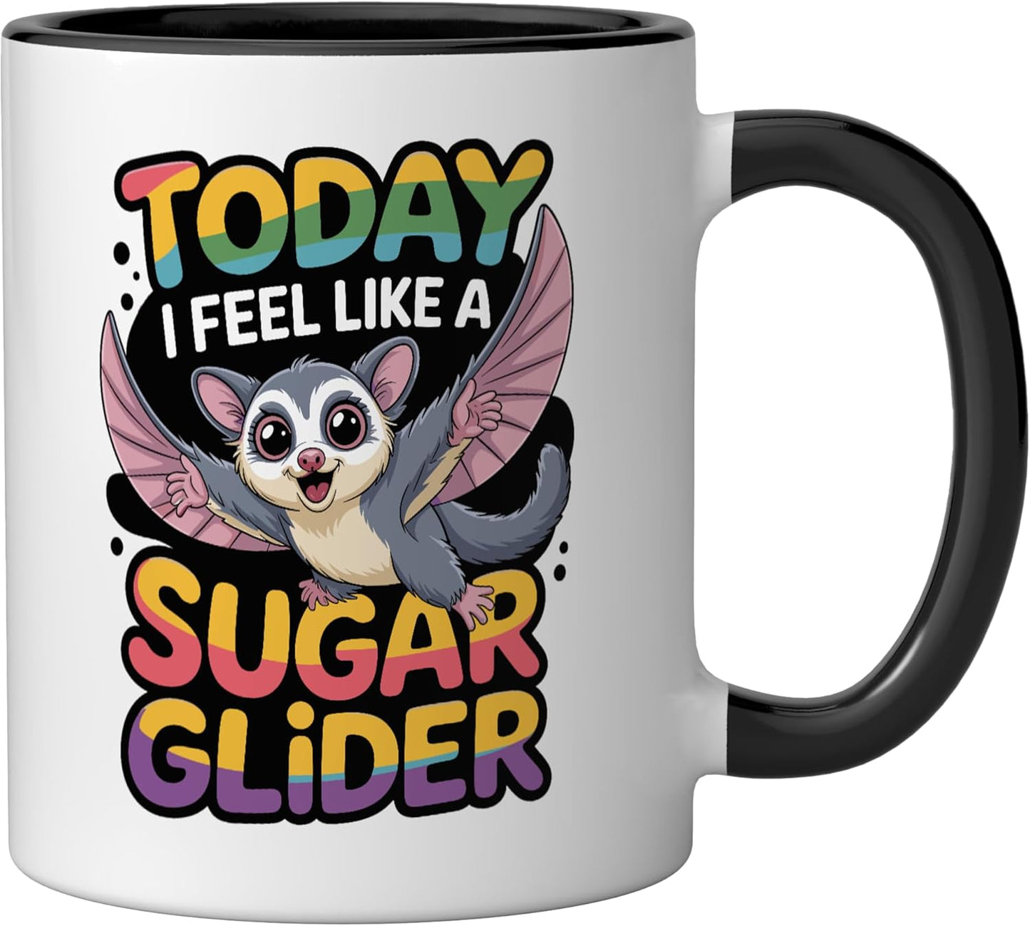 Taza cerámica retro possum glider negra/blanca