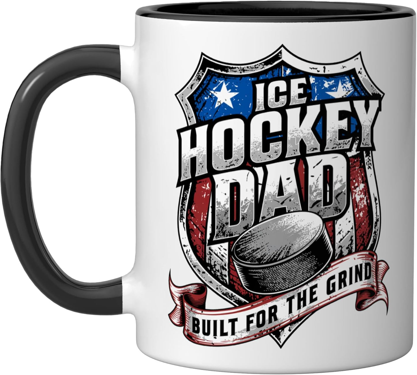 Taza cerámica clásica patriótica para papá de hockey sobre hielo negra/blanca