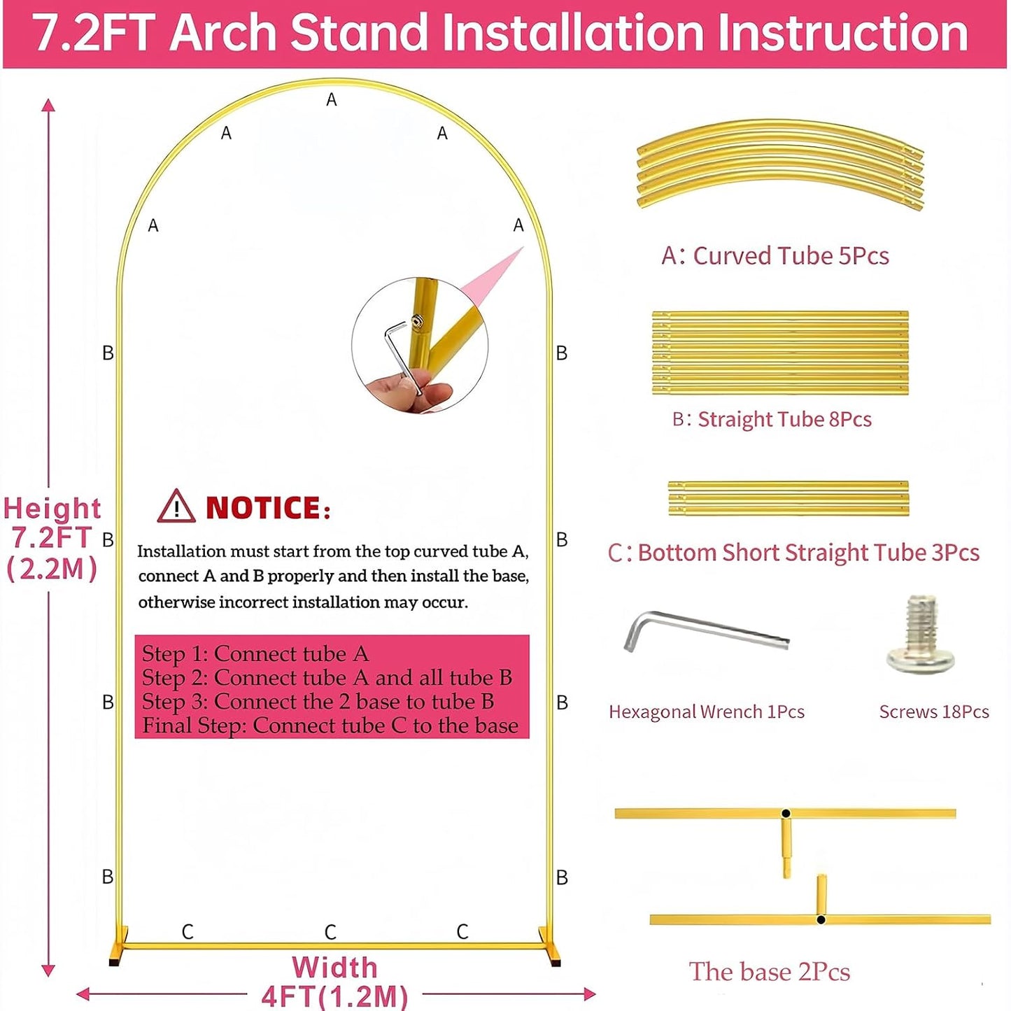 Soporte arco boda 7.2ft con cubierta metal blanca