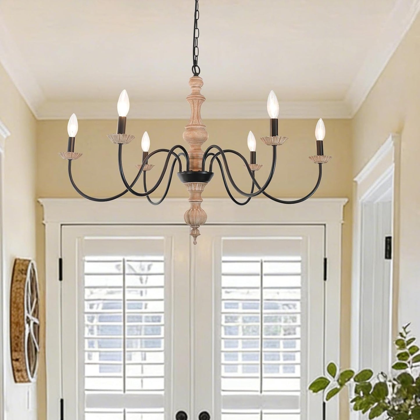 Candelabro francés 35pulg 6 luces metal madera envejecida