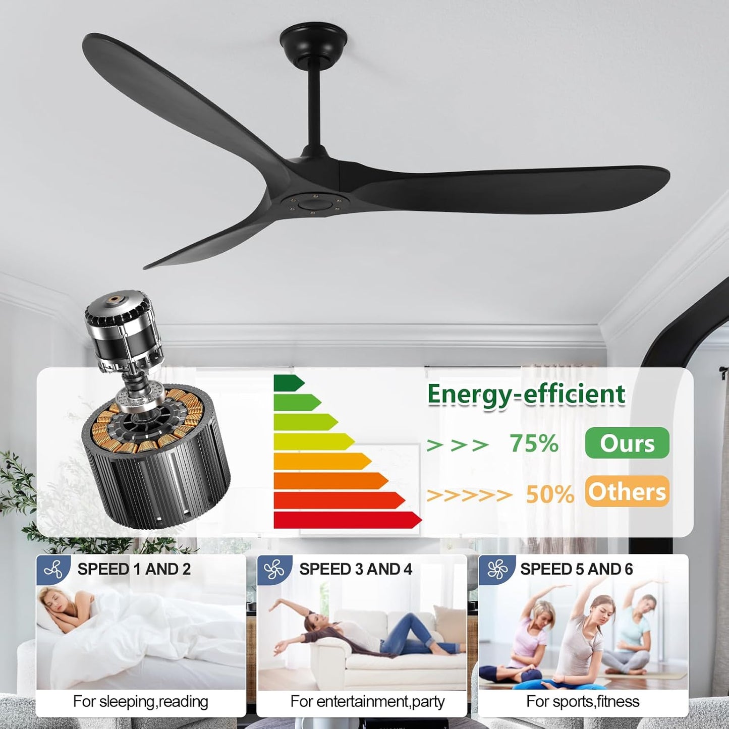 Ventilador techo exterior 60pulg 3 aspas madera control remoto