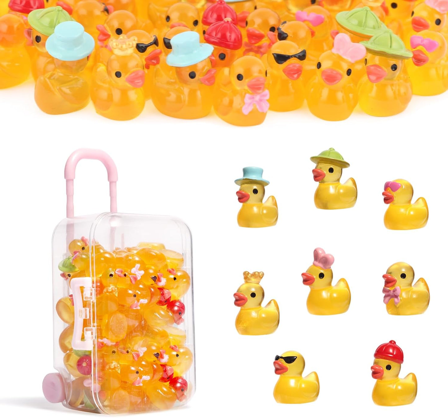 56 Mini Patos Resina con Maleta para Jardín de Hadas