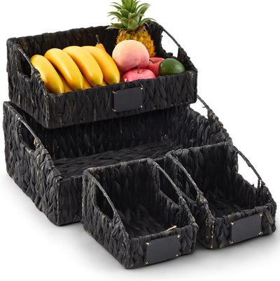 Set 4 cestas mimbre apilables con pizarra tiza cocina