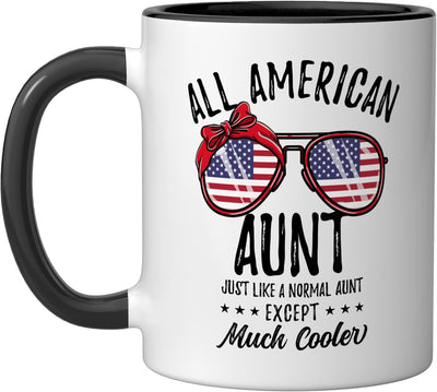 Taza cerámica All American Aunt para 4 de Julio negra/blanca