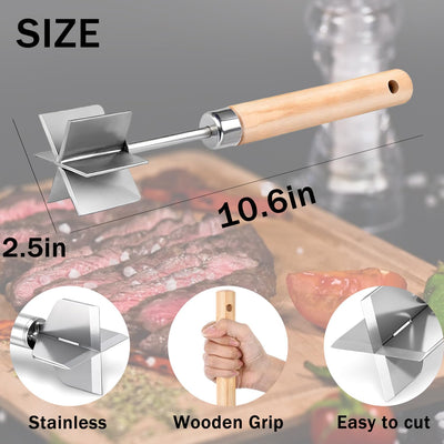 Picador carne acero inox cabezal resistente mango madera 10.6pulg