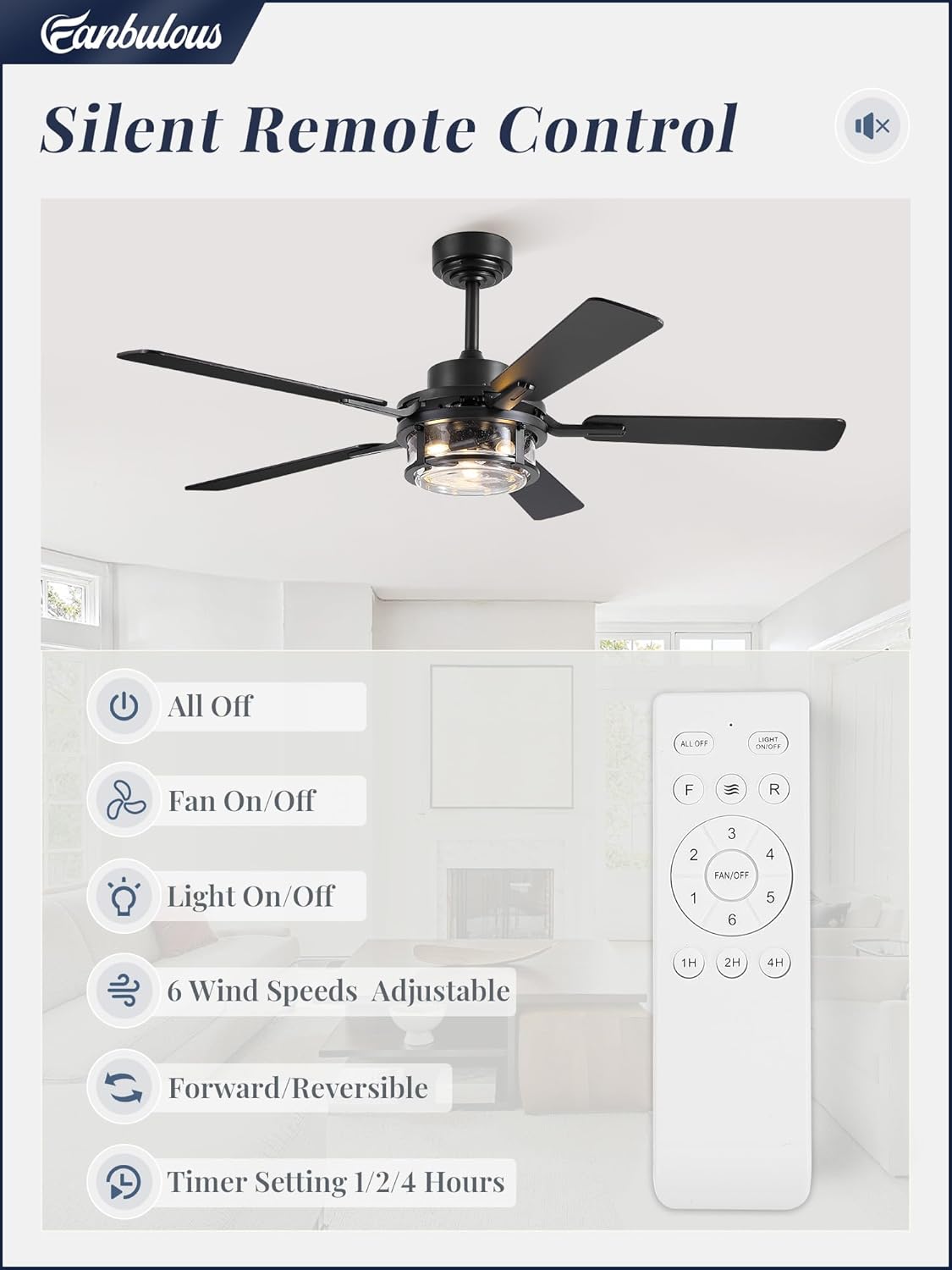 Ventilador techo 52pulg luz control remoto motor CC