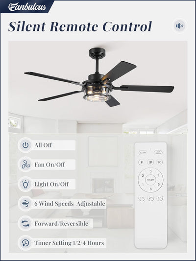 Ventilador techo 52pulg luz control remoto motor CC