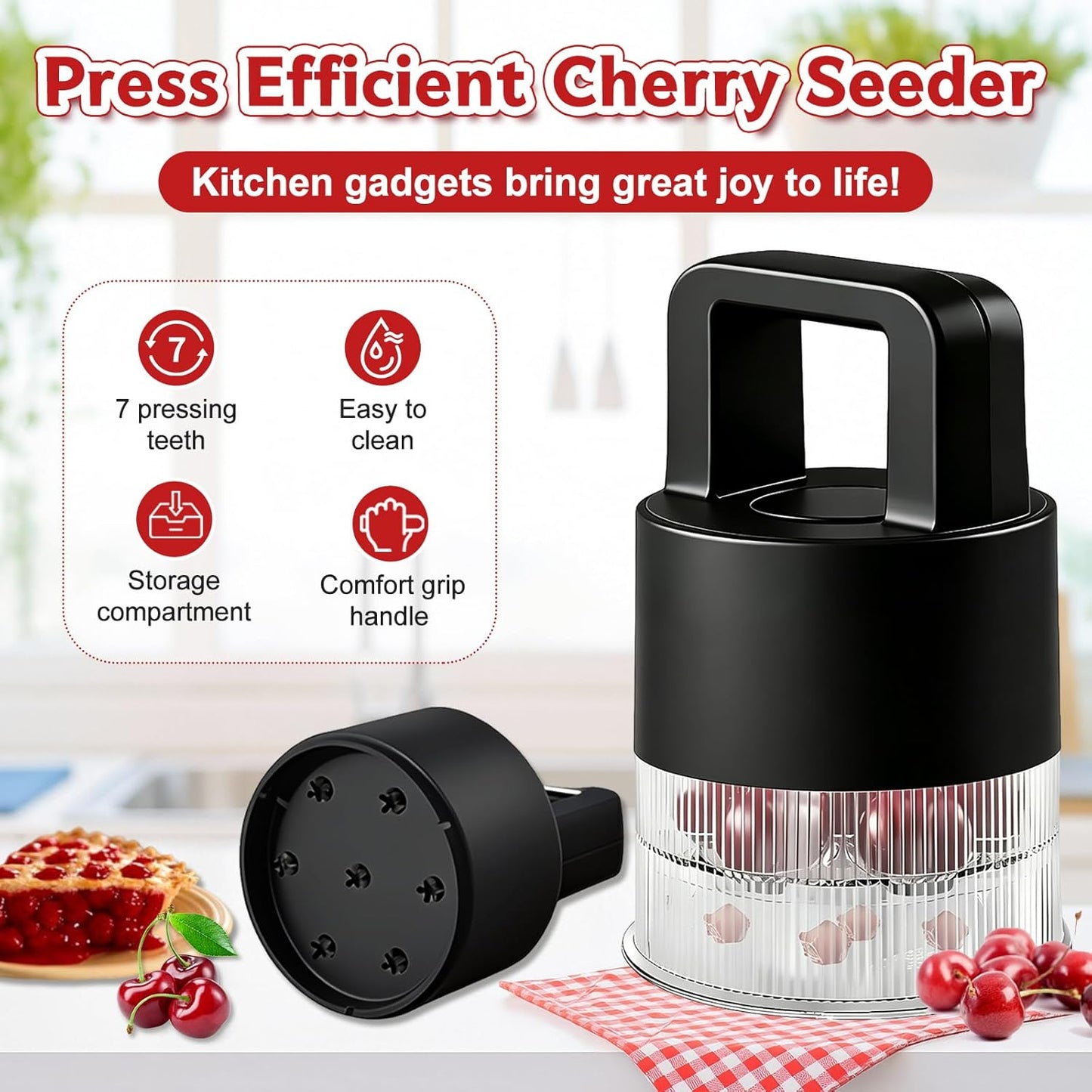 Extractor de huesos de cereza 7en1 con cubo transparente