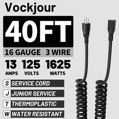 Cable extensión espiral negro 40ft 3 clavijas para herramientas