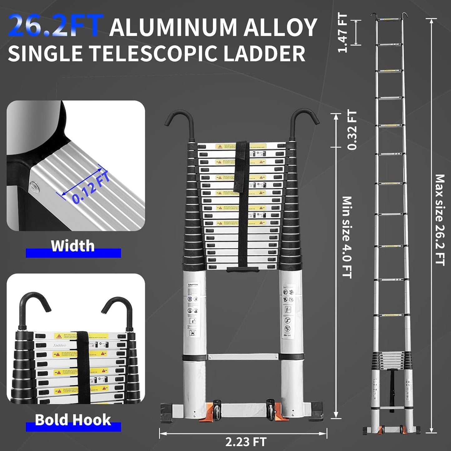 Escalera telescópica aluminio 26.2ft 2 estabilizadores para viajes