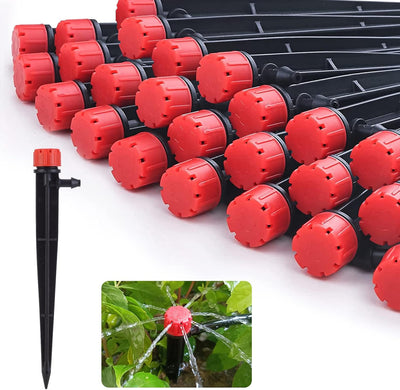 50 Pzas Emisores Goteo 1/4pulg Flujo Ajustable 360grados
