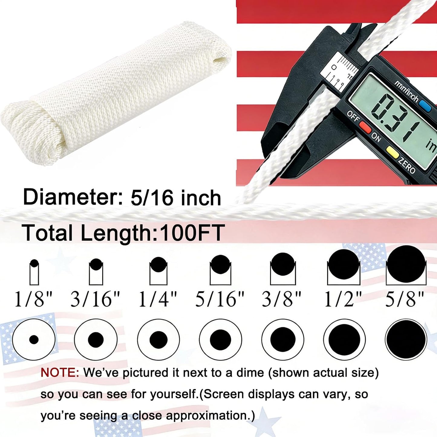 Cuerda Dacron blanca 5/16pulg 100ft resistente UV