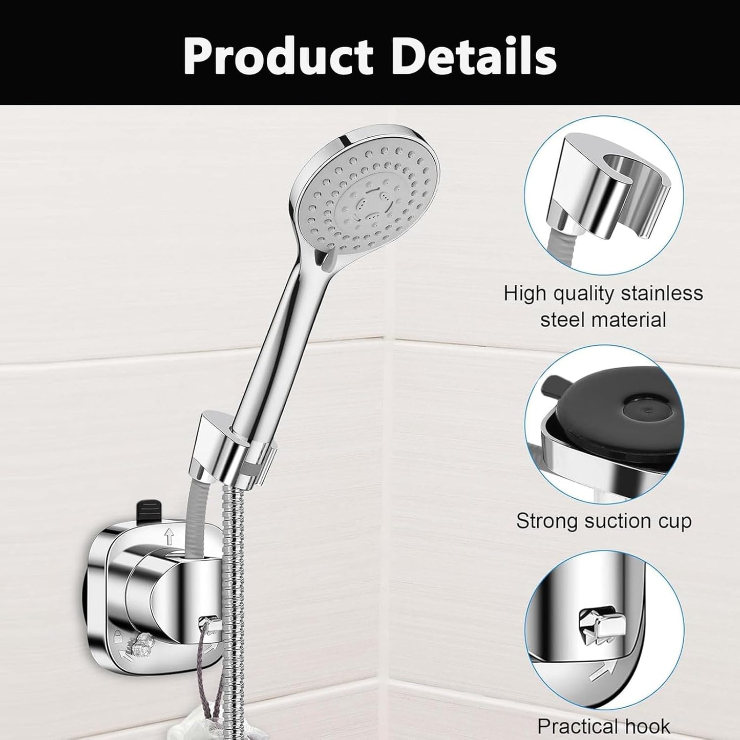 2 Soportes Cabezal Ducha Ajustables 360° Con Ventosa