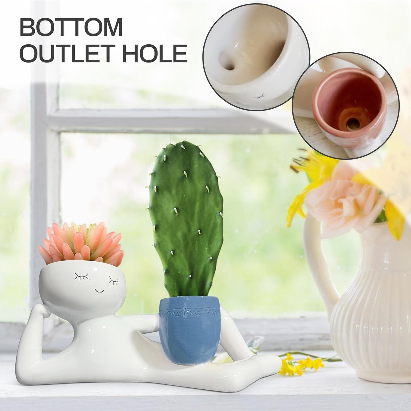 Maceta Smily con drenaje decoración hogar jardín azul