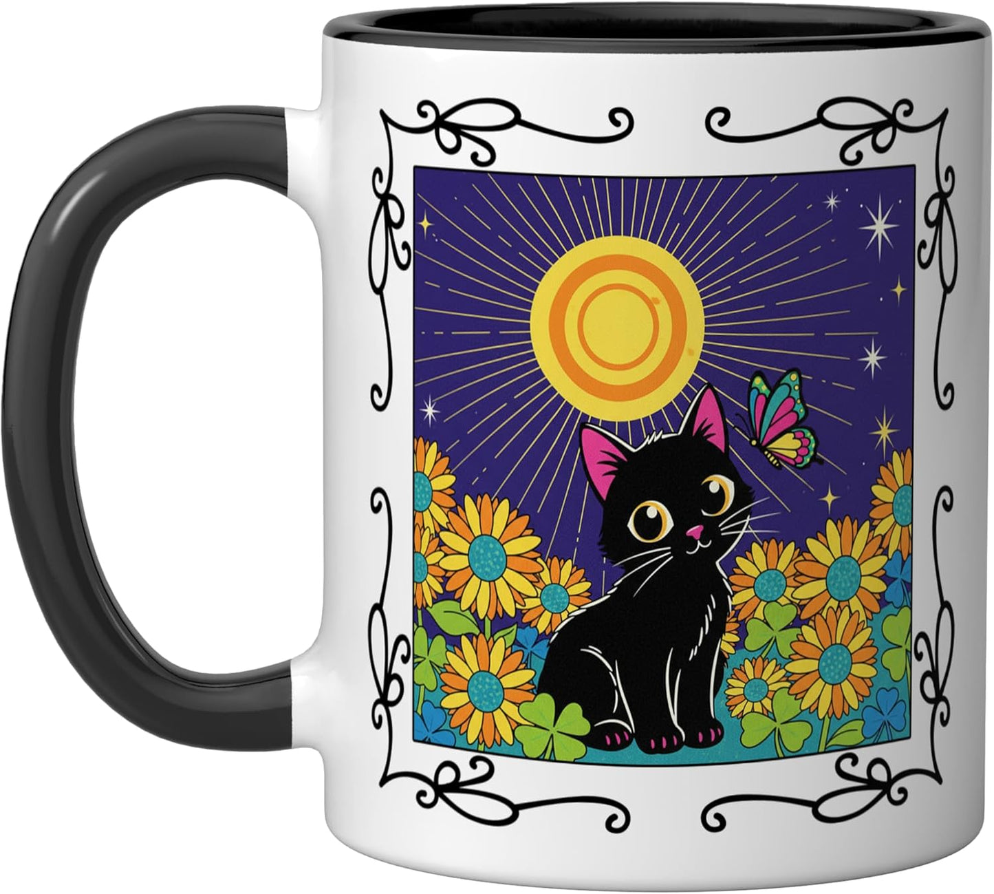 Taza cerámica estilo pop art con escena girasol