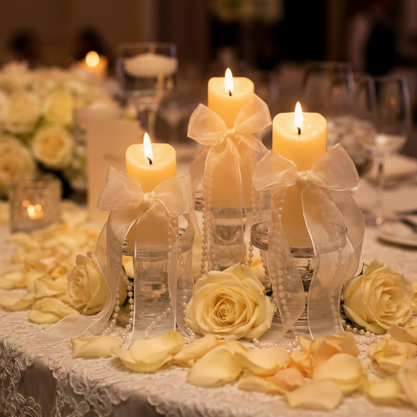 Juego 3/10 Velas LED Sin Llama Parpadeantes Con Cinta Organza