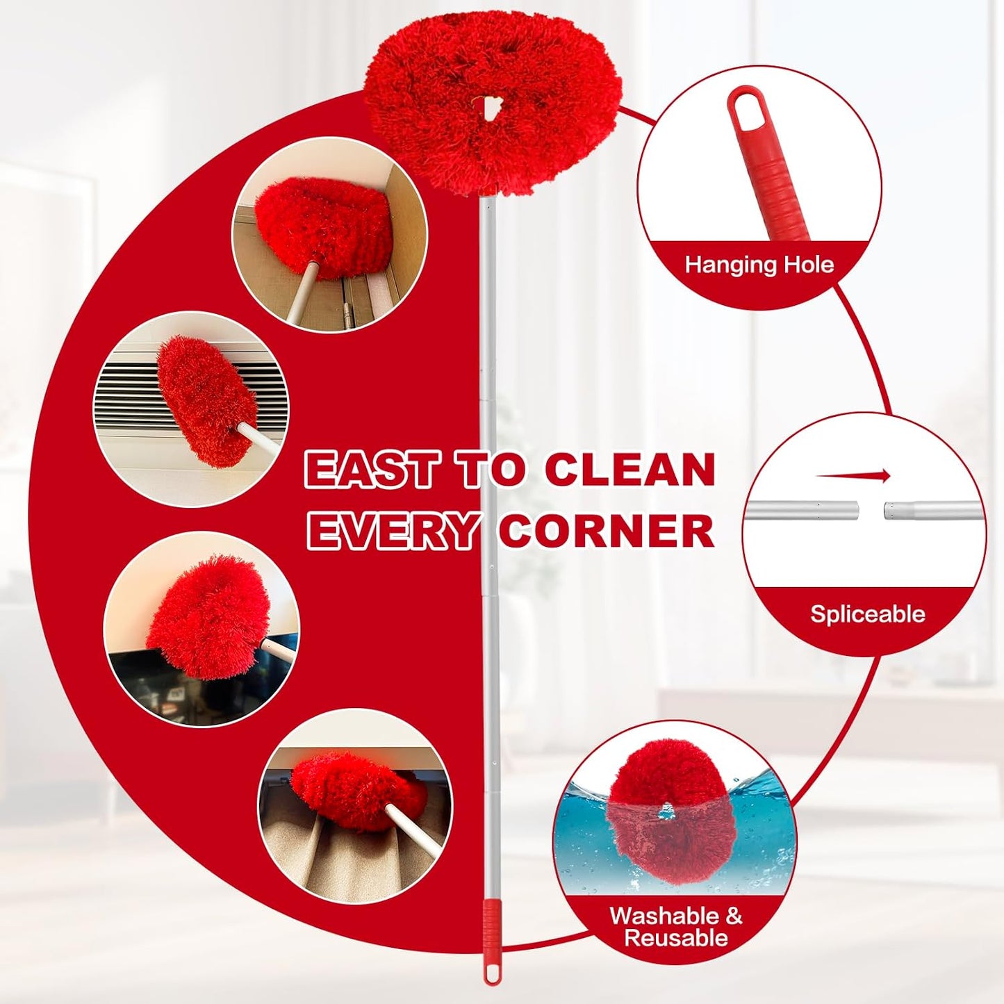 Limpiador techo microfibra poste ajustable 13-49.7pulg rojo